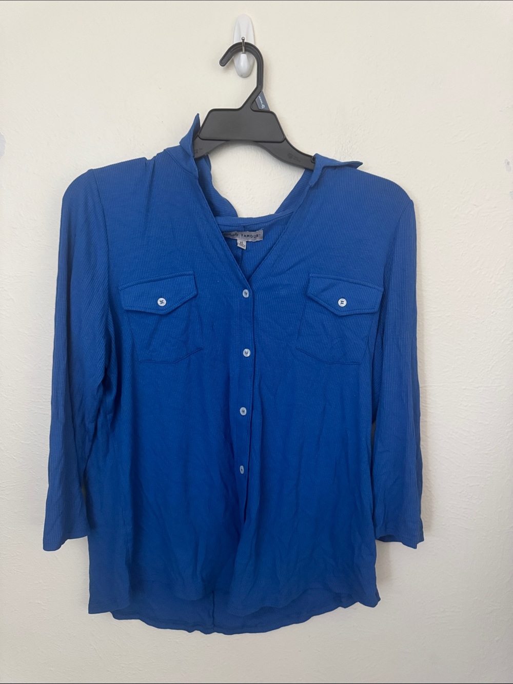 Absolutely Famous Royal Blue Long Sleeve Button Front Blouse